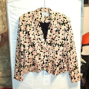 Rickie Freeman for Teri Jon Vintage 80's silk floral double-breasted blazer